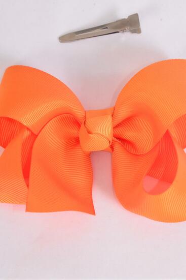 Hair Bow Large Orange Grosgrain Bow-tie / 12 pcs Bow = Dozen Autumn Orange , Alligator Clip , Size - 4" x 3" Wide , Clip Strip & UPC Code