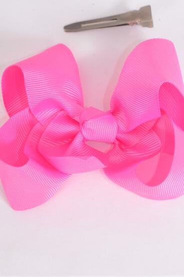 Hair Bow Large Hot Pink Grosgrain Bow-tie / 12 pcs Bow = Dozen Hot Pink , Alligator Clip , Size - 4" x 3" Wide , Clip Strip & UPC Code