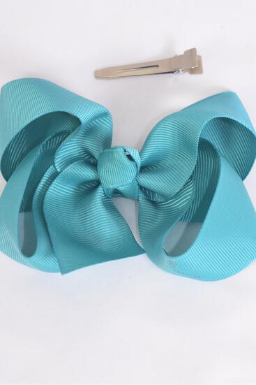 Hair Bow Large Teal Green Grosgrain Bow-tie / 12 pcs Bow = Dozen Jade Green , Alligator Clip , Size -  4" x 3" Wide , Clip Strip & UPC Code