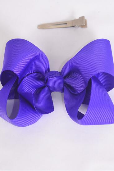Hair Bow Large Purple Grosgrain Bow-tie / 12 pcs Bow = Dozen Purple , Alligator Clip , Size - 4" x 3" Wide , Clip Strip & UPC Code