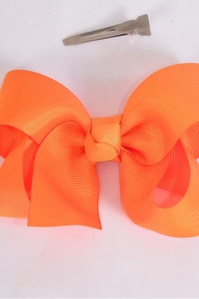 Hair Bow Large Orange Grosgrain Bow-tie / 12 pcs Bow = Dozen Autumn Orange , Alligator Clip , Size - 4" x 3" Wide , Clip Strip & UPC Code