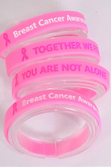 Bracelet Silicone Bracelet Debossed Breast Cancer Awareness / 12 pcs = Dozen 6 Breast Cancer Awareness , 6 You Are Not Alone , Together We Fight , Slip On , OPP bag & UPC Code