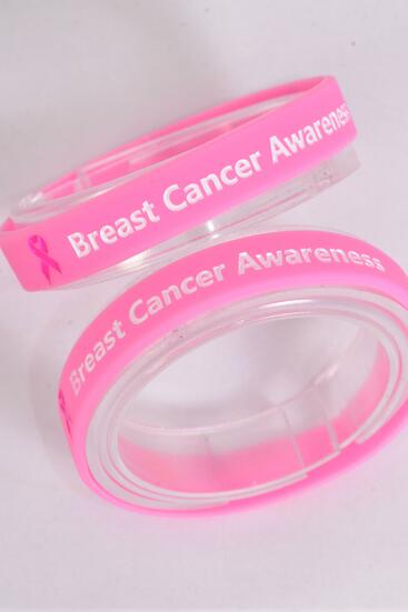 Bracelet Silicone Bracelet Debossed Breast Cancer Awareness / 12 pcs = Dozen  Breast Cancer Awareness , Slip On , OPP bag & UPC Code