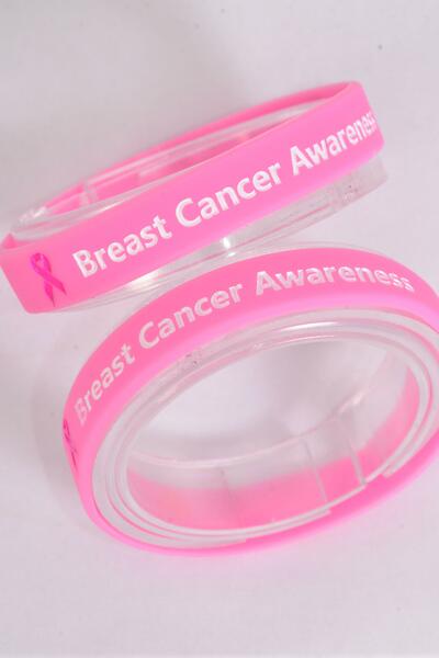 Bracelet Silicone Bracelet Debossed Breast Cancer Awareness / 12 pcs = Dozen  Breast Cancer Awareness , Slip On , OPP bag & UPC Code
