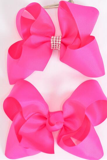 Hair Bow Jumbo Fuchsia Mix Grosgrain Bow-tie / 12 pcs Bow = Dozen  Fuchsia Mix , Size - 6" x 5" Wide , Alligator Clip , 6 Of each Pattern Asst , Clip Strip & UPC Code