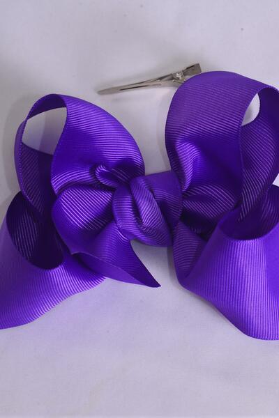 Hair Bow Jumbo Purple Grosgrain Bow-tie / 12 pcs Bow = Dozen Purple , Alligator Clip , Size - 6" x 5" Wide , Clip Strip & UPC Code