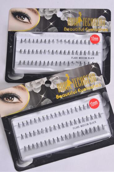 Eyelashes Flare Medium 10 mm Long / 12 card = Dozen Short Flare , 10 mm , Individual Display Box ,  UPC Code ,12 Card = Dozen