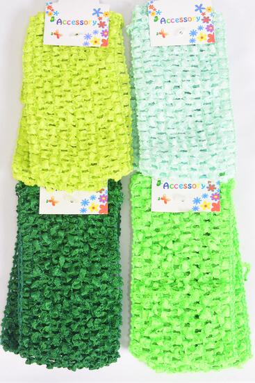 Ballerina Headband 24 pcs Stretch Green Mix / 12 card = Dozen Green Mix , Size - 2.75" x 5.5" Wide , 3 of each Color Asst , Hang tag & UPC Code , each card has 2 pcs,12 card=Dozen