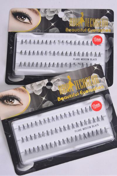 Eyelashes Flare Medium 10 mm Long / 12 card = Dozen Short Flare , 10 mm , Individual Display Box ,  UPC Code ,12 Card = Dozen