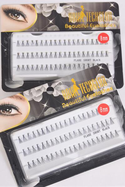 Eyelashes Short Flare Style 8 mm Long /  12 card = Dozen Short Flare 8 mm , Individual Display Box , UPC Code , 12 Card = Dozen