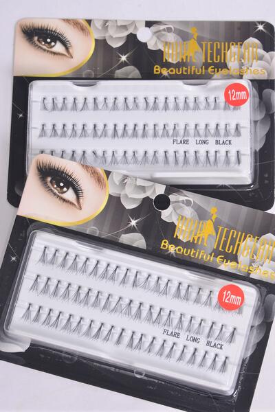 Eyelashes Flare 12 mm Long / 12 card = Dozen Long Flare , 10 mm , Individual Display Box , UPC Code ,12 Card = Dozen