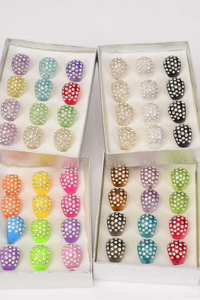 Rings Acrylic Dome Rhinestones / 12 pcs = Dozen Size - 7  8  9 pr Size Mix , Velvet Ring Display Box & OPP Bag & UPC Code , Choose Colors