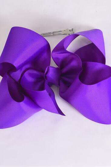 Hair Bow Jumbo Ultra Violet Grosgrain Bow-tie / 12 pcs Bow = Dozen  Violet , Alligator Clip , Size - 6" x 5" Wide , Clip Strip & UPC Code
