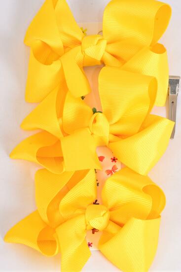Hair Bows Large 36 pcs Grosgrain Bow-tie Yellow / 12 card = Dozen Yellow , Alligator Clip , Bow Size - 4" x 3" Wide , 3 pcs per card , 12 Card = Dozen