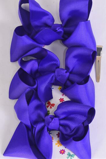 Hair Bows Large 36 pcs Grosgrain Bow-tie Purple / 12 card = Dozen Purple , Alligator Clip , Bow Size - 4" x 3" Wide , 3 pcs per card , 12 Card = Dozen