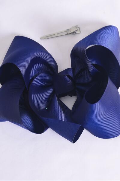 Hair Bow Jumbo Navy Grosgrain Bow-tie / 12 pcs Bow = Dozen Navy , Alligator Clip , Size - 6" x 5" Wide , Clip Strip & UPC Code