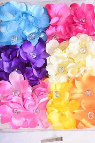 Flowers 24 pcs Flower Pastel Mix / 24 pcs flower = Dozen  Size-2.75" Wide , Alligator Clip , 2 Baby Pink , 2 Yellow , 2 Purple , 2 Blue , 2 Fuchsia , 1 Beige , 1 Orange Mix , 2 pcs per Card