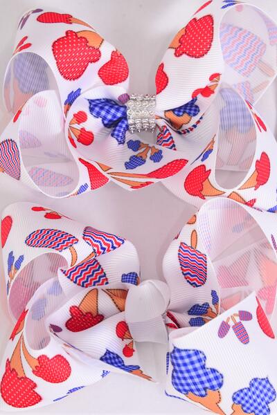 Hair Bow Jumbo  Popsicle Ice Cream Treats Grosgrain Bow-tie / 12 pcs Bow = Dozen Patriotic , Alligator Clip , Bow - 6" x 5" Wide , Clip Strip and UPC Code