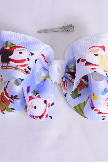 Hair Bow Extra Jumbo Cheer Type Bow Happy Santa Christmas day Grosgrain Bow-tie / 12 pcs Bow = Dozen Santa , Alligator Clip , Size - 8" x 7" Wide , Clip Strip & UPC Code