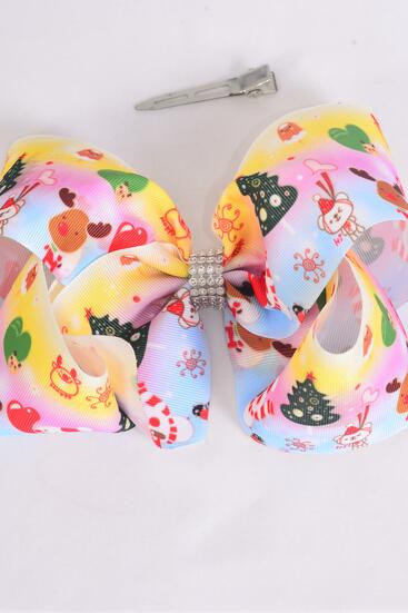 Hair Bow Extra Jumbo Cheer Type Bow Christmas Day Grosgrain Bow-tie / 12 pcs Bow = Dozen Christmas Day , Alligator Clip , Size - 8" x 7" Wide , Clip Strip & UPC Code