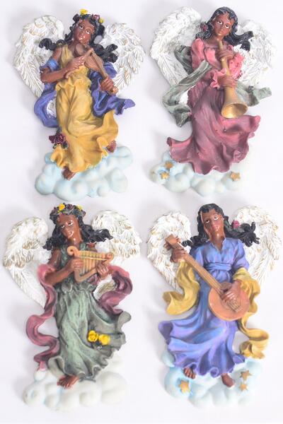 Figurine Angel Magnet Black Angel w Instrument / 12 pcs Angel = Dozen  Angel , Size - 2.75" x 4" Wide , 3 Of Each Pattern Asst , Disply Box