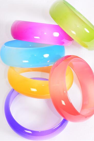 Bracelet Bangle Acrylic Gradient Tiedye / 12 pcs = Dozen Multi , Size - 2.75" x 1" Dia Wide , 2 of each Color Asst , Hang tag & OPP bag & UPC Code