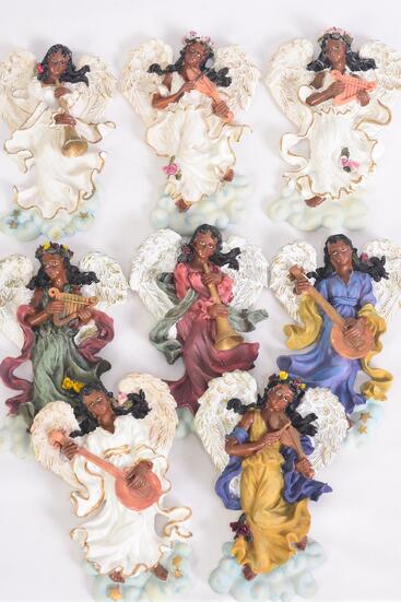 Figurine Angel Magnet Black Angel w Instrument mix / 12 pcs Angel = Dozen Angel , Size - 2.75" x 4" Wide , 2 Of Each Pattern Asst , Disply Box