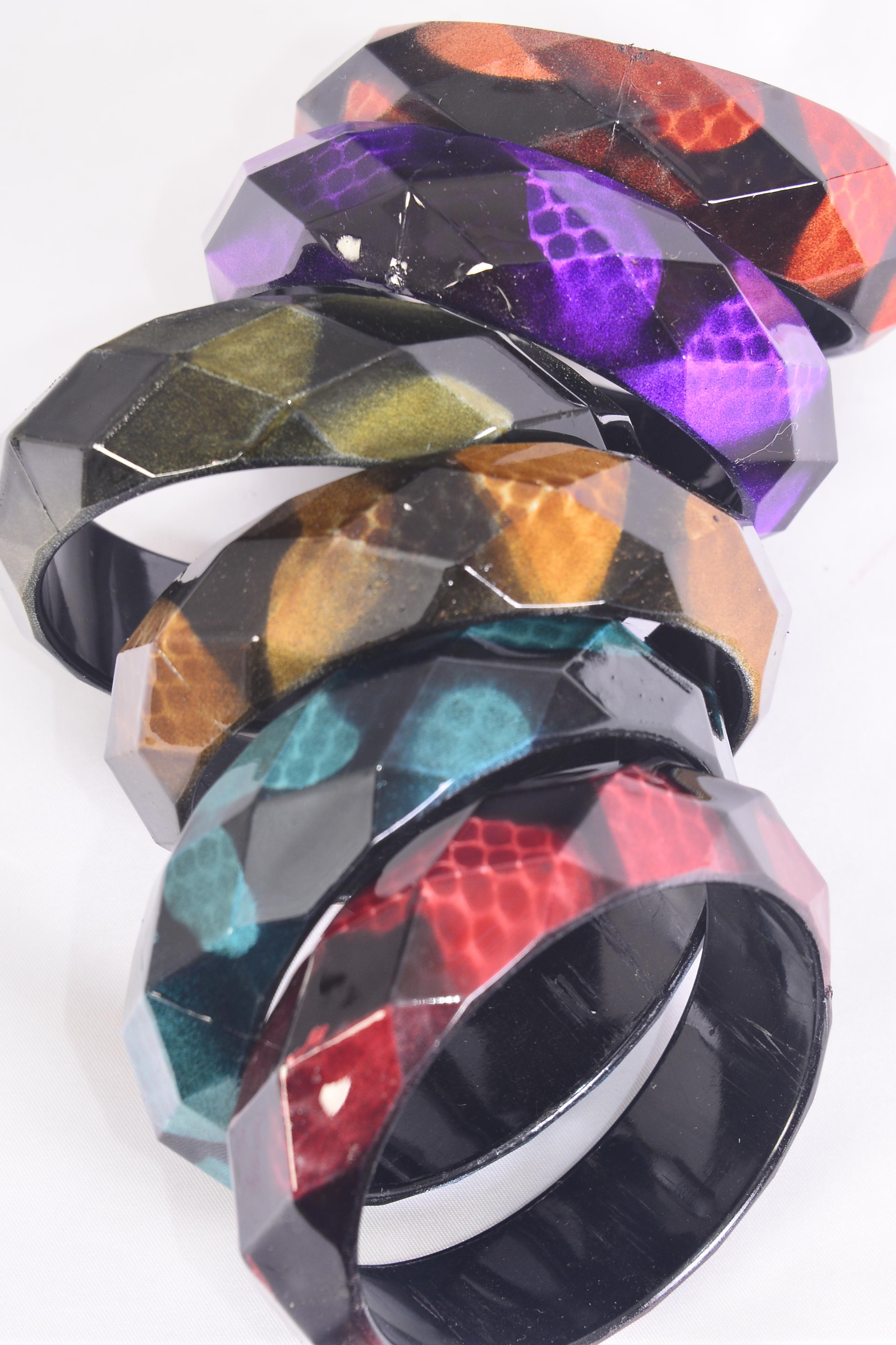 Bracelet Bangle Acrylic Animal Pattern Diamond Cut Multi / 12 pcs ...