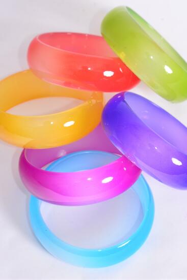 Bracelet Bangle Acrylic Gradient Tiedye / 12 pcs = Dozen Multi , Size - 2.75" x 1" Dia Wide , 2 of each Color Asst , Hang tag & OPP bag & UPC Code