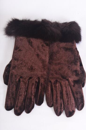 Glove Velvet Glove Brown With Fur Stretch Brown / 12 Pair = Dozen  Department Store Quality , OPP Bag & UPC Code