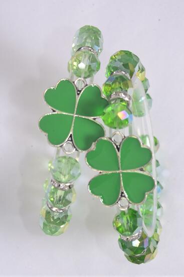 Bracelet Clover Epoxy 10 mm Glass Crystal Rhinestone Bezel Mix / 12 pcs = Dozen  match 70126 Clover , Stretch , 6 of each Color Asst , Hang Tag & OPP Bag & UPC Code