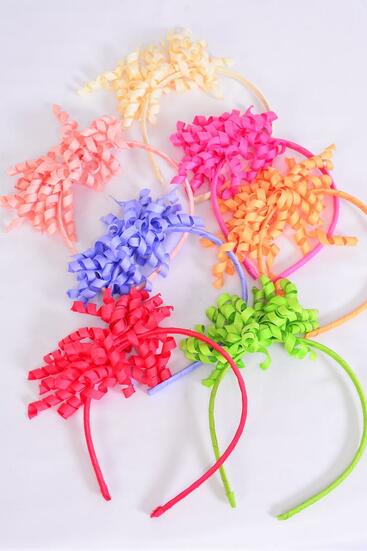 Headband Horseshoe Twirl Grosgrain Bow-tie Spring / 12 pcs = Dozen Spring , 2 Hot  Pink , 2 Lavender , 2 Coral Pink , 2 Green , 2 Beige , 1 Peach , 1 Orange mix , Hang tag & UPC Code , W Clear Box -