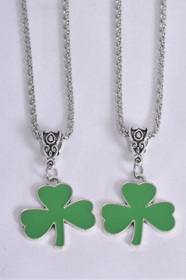 Necklace Silver Chain Shamrock / 12 pcs = Dozen  match 03176 Shamrock , Pendant - 1.25" x 1" Wide , 18" Extension Chain , Hang Tag & OPP Bag & UPC Code