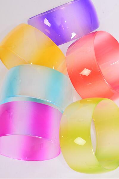 Bracelet Bangle Acrylic Tiedye Gradient Rainbow Color Asst / 12 pcs  = Dozen  Multi , Size - 2.75" x 1.5" Dia Wide , 2 of each Color Asst , Hang tag & OPP bag & UPC Code