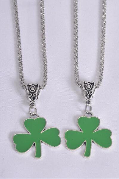 Necklace Silver Chain Shamrock / 12 pcs = Dozen  match 03176 Shamrock , Pendant - 1.25" x 1" Wide , 18" Extension Chain , Hang Tag & OPP Bag & UPC Code