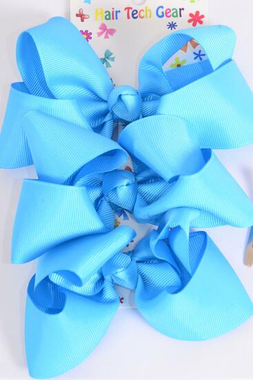 Hair Bows Large 36 pcs Grosgrain Bow-tie Turquoise / 12 card = Dozen  Turquoise , Alligator Clip , Bow Size - 4" x 3" Wide , 3 pcs per card , 12 Card = Dozen