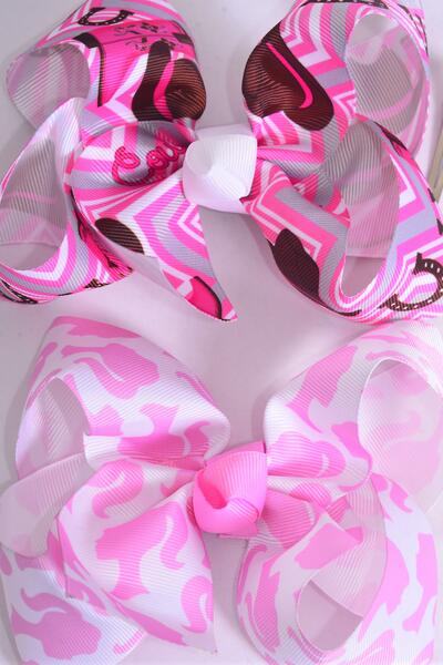 Hair Bow Jumbo Barbie Cow Girl Mix Grosgrain Bow-tie / 12 pcs Bow = Dozen  Alligator Clip , Size - 6" x 5" Wide , 6 Of each Pattern Asst , Clip Strip & UPC Code