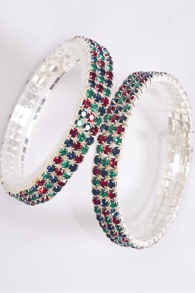 Bracelet 3 Line Tennis Rhinestones Stretch / 12 pcs = Dozen Stretch ,  Display Card & OPP bag 