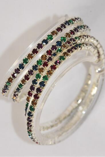Bracelet Wrap Around Rhinestones Flexible Multi / 12 pcs = Dozen Multi , Flexible , Hang Tag & OPP Bag