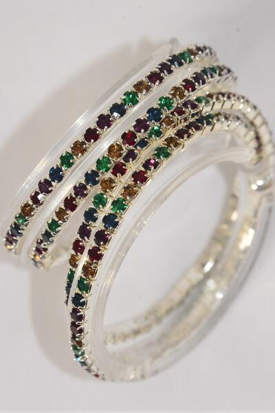 Bracelet Wrap Around Rhinestones Flexible / 12 pcs = Dozen Flexible ,  Hang Tag & OPP Bag , Choose Colours