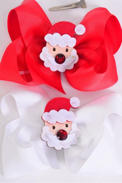 Hair Bow Jumbo Christmas Santa Grosgrain Bow-tie Green White Color Asst / 12 pcs Bow = Dozen Santa , Size - 6" x 5" Wide , Alligator Clip , 6 Green , 6 White Color Asst , Clip Strip & UPC Code