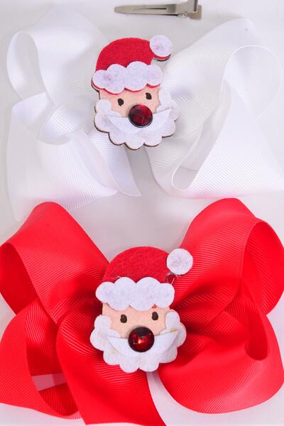 Hair Bow Jumbo Christmas Santa Grosgrain Bow-tie / 12 pcs Bow = Dozen Santa , Size - 6" x 5" Wide , Alligator Clip , 6 of each Color Asst , Clip Strip & UPC Code