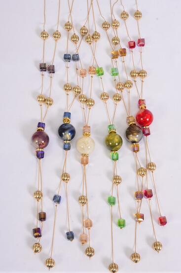 Necklace Trendy Marble Like Rhinestone Bezel Multi Asst / 12 pcs = Dozen  Multi , 30'' Chain , 2 Black , 2 Red , 2 Navy , 2 Brown , 2 Ivory , 2 Purple Color Asst , Hang Card & OPP Bag & UPC Code