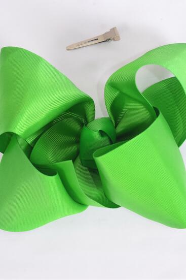 Hair Bow Extra Jumbo Cheer Type Bow Kelly or Irish Green Grosgrain Bow-tie / 12 pcs Bow = Dozen Kelly Green , Alligator Clip , Size - 8" x 7" Wide , Clip Strip & UPC Code