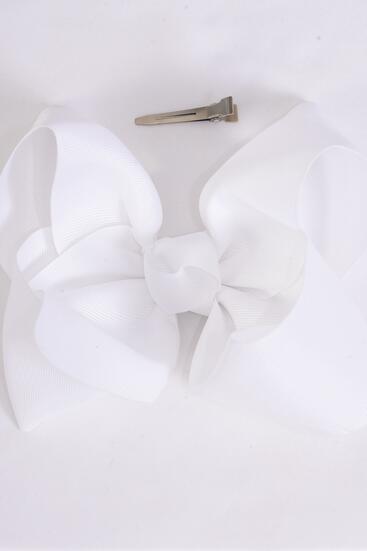 Hair Bow Extra Jumbo Cheer Type Bow White Grosgrain Bow-tie / 12 pcs Bow = Dozen  White , Size - 8" x 7" Wide , Alligator Clip , Clip Strip & UPC Code