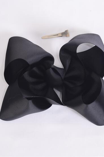 Hair Bow Jumbo Black Grosgrain Bow-tie / 12 pcs Bow = Dozen Black , Alligator Clip , Size - 6" x 5" Wide , Clip Strip & UPC Code