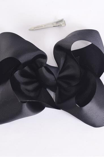 Hair Bow Extra Jumbo Cheer Type Bow Black Alligator Clip Grosgrain Bow-tie / 12 pcs Bow = Dozen Alligator Clip , Size - 8" x 7" Wide ,  Clip Strip & UPC Code