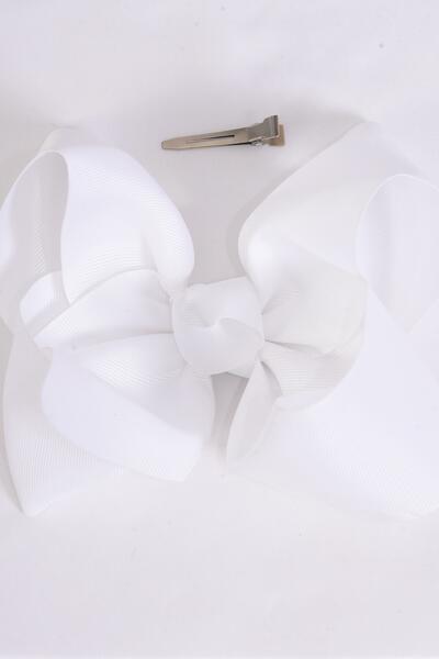 Hair Bow Extra Jumbo Cheer Type Bow White Grosgrain Bow-tie / 12 pcs Bow = Dozen  White , Size - 8" x 7" Wide , Alligator Clip , Clip Strip & UPC Code