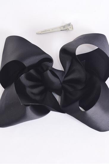 Hair Bow Extra Jumbo Cheer Type Bow Black Alligator Clip Grosgrain Bow-tie / 12 pcs Bow = Dozen Alligator Clip , Size - 8" x 7" Wide , Alligator Clip , Clip Strip & UPC Code