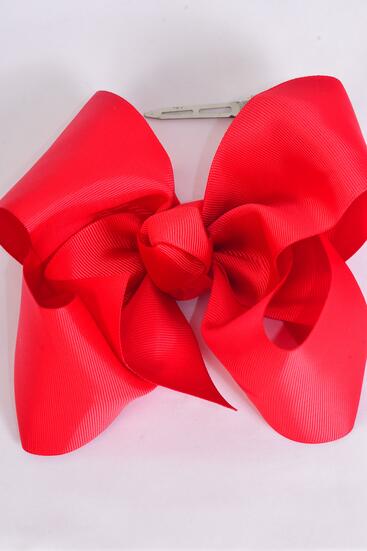 Hair Bow Jumbo Poppy Red Grosgrain Bow-tie / 12 pcs Bow = Dozen Poppy Red , Alligator Clip , Size-6"x 5" Wide , Clip Strip & UPC Code